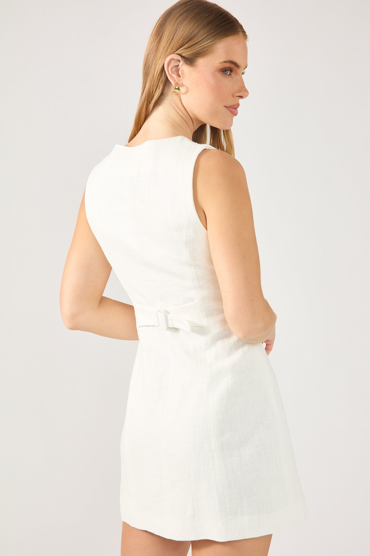 White Linen High Neck Mini Dress