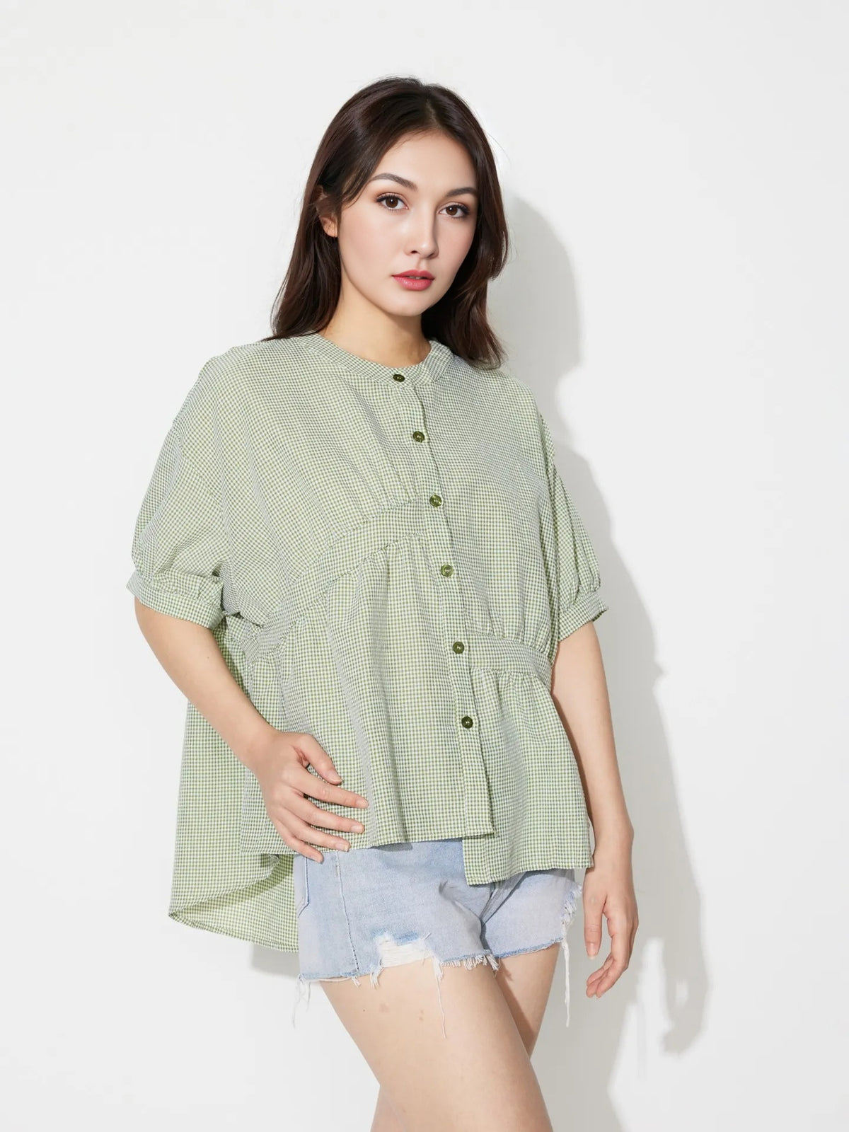 Darted Placket Light Green Top