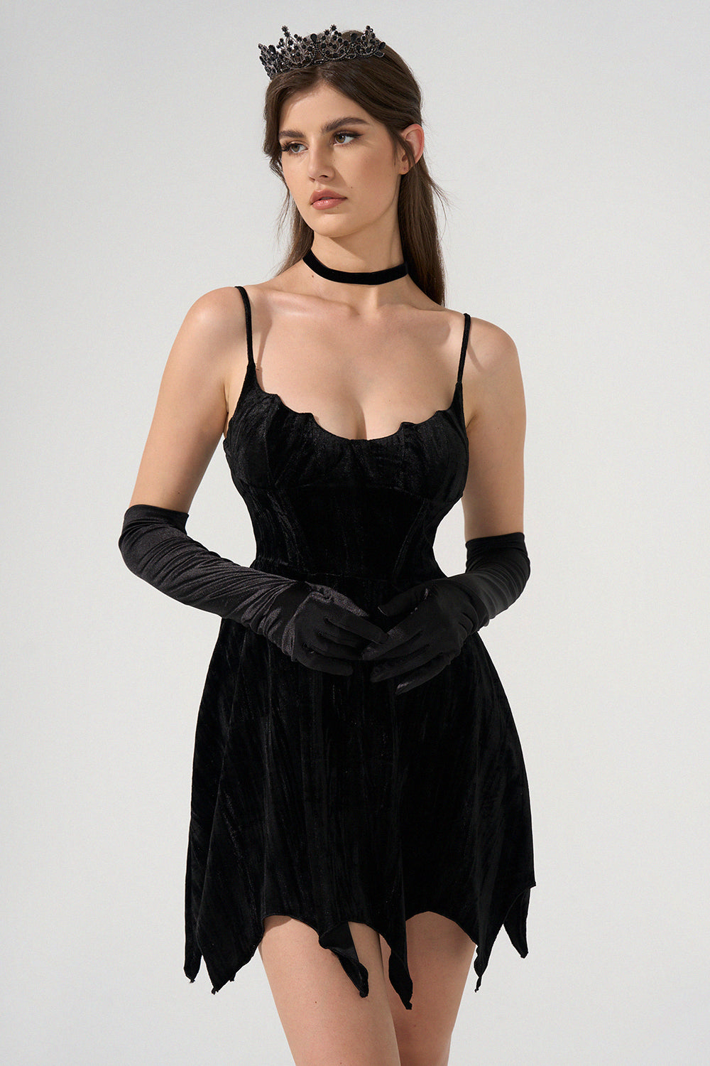 Velvet Corset Sleeveless Bat Hem A-Line Mini Dress