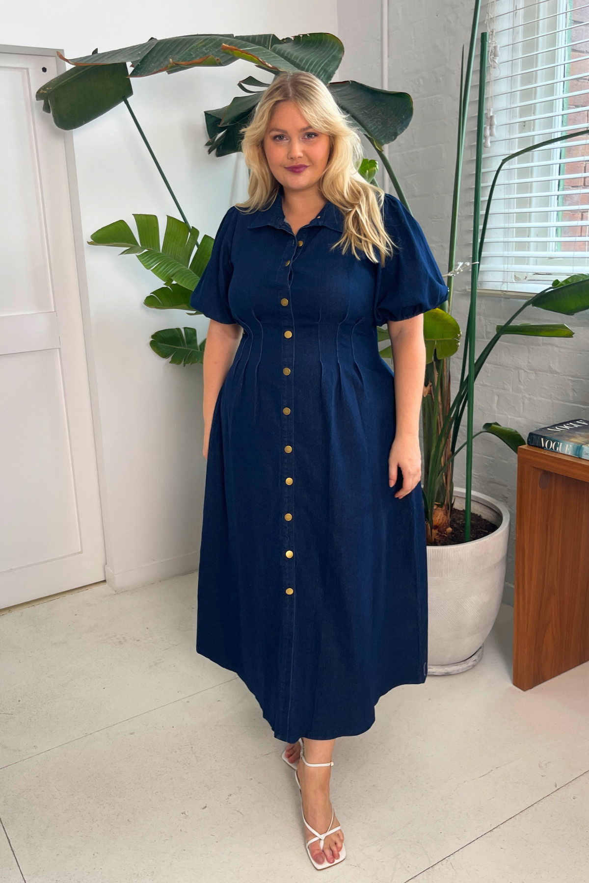 Indigo Denim Midi Dress