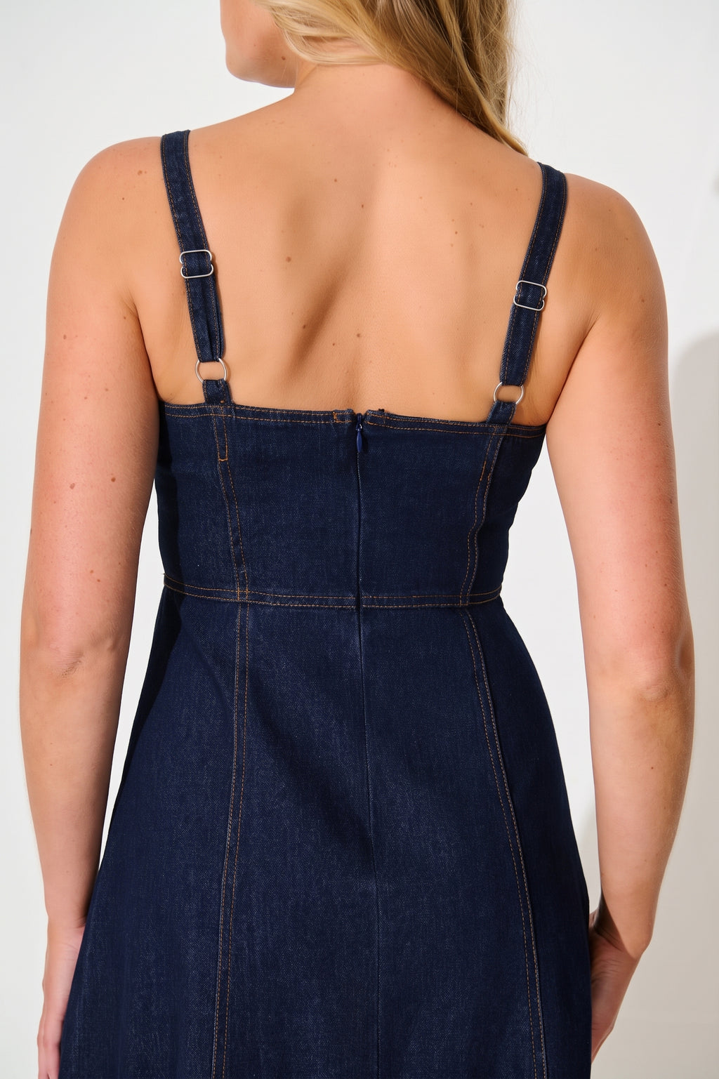 Dark Blue Denim Midi Sun Dress by Felina