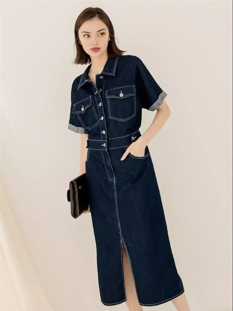 Denim Elastic Back Dress