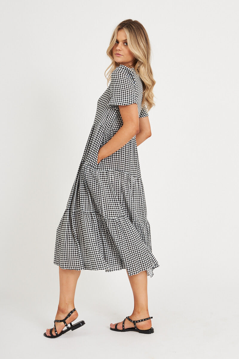 Black & White Gingham Smock Dress