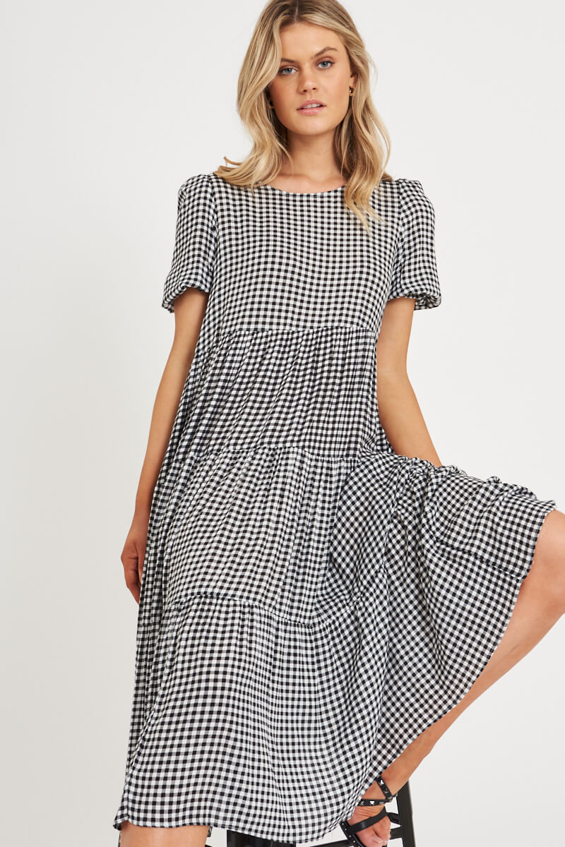 Black & White Gingham Smock Dress