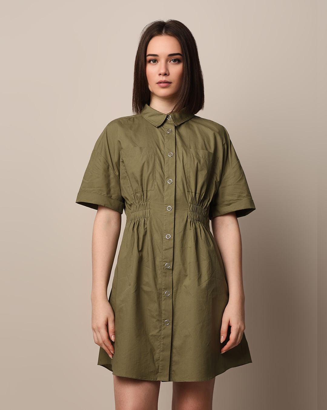 Verdant Gathered Cotton Dress