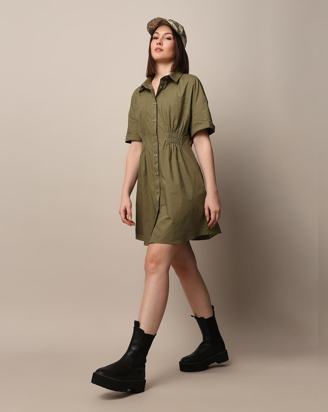 Verdant Gathered Cotton Dress