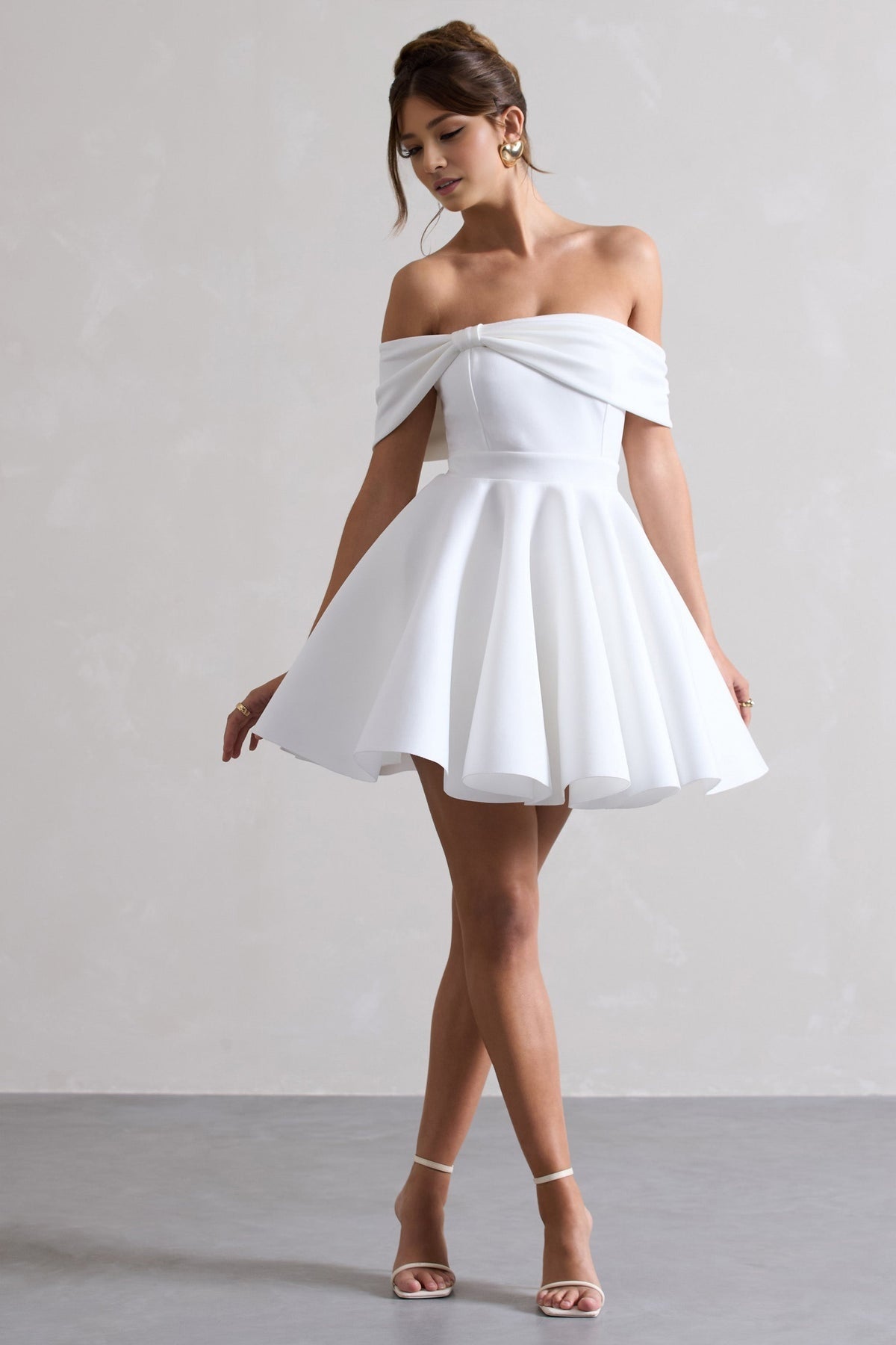 White Bardot Bow Detail Skater Dress