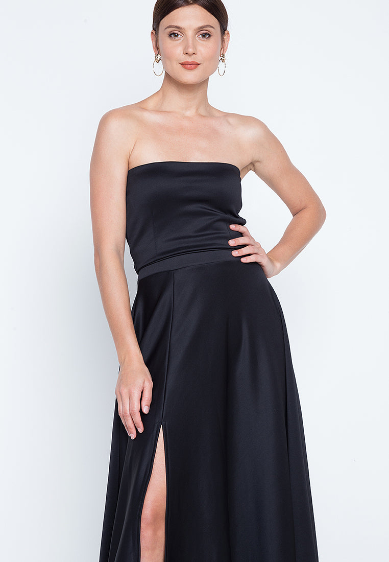 Bandeau Sweep Train Maxi Set in Black