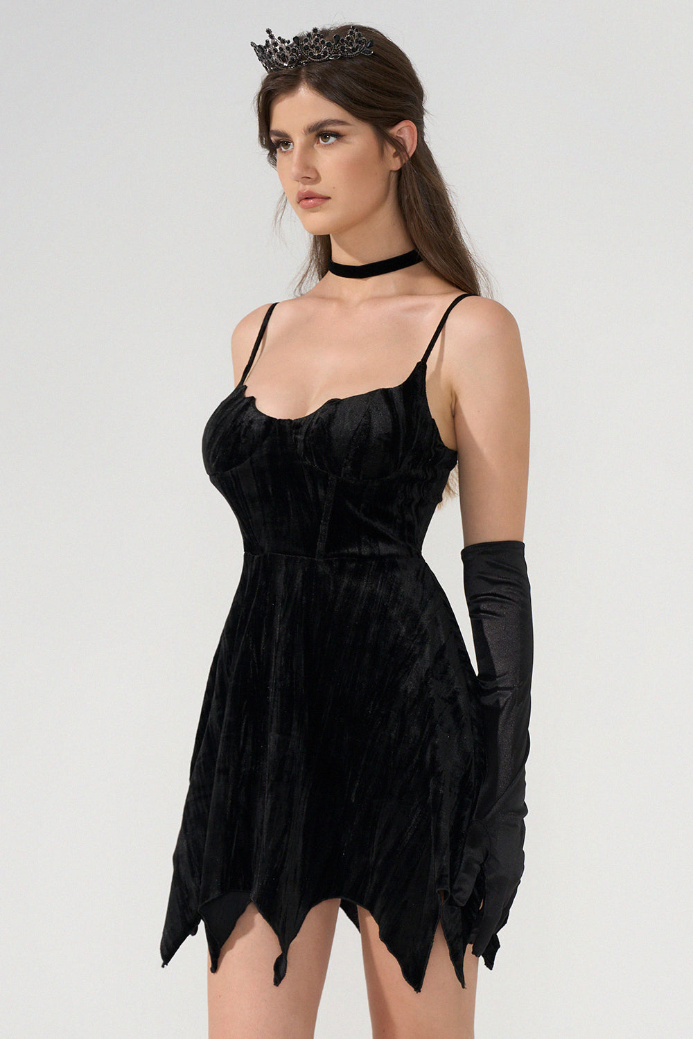 Velvet Corset Sleeveless Bat Hem A-Line Mini Dress