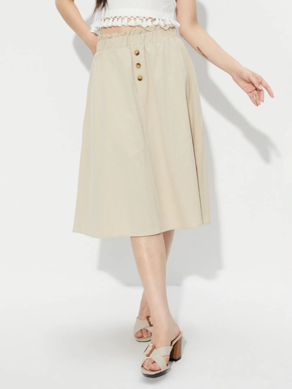 Button Detail Cream A-Line Skirt