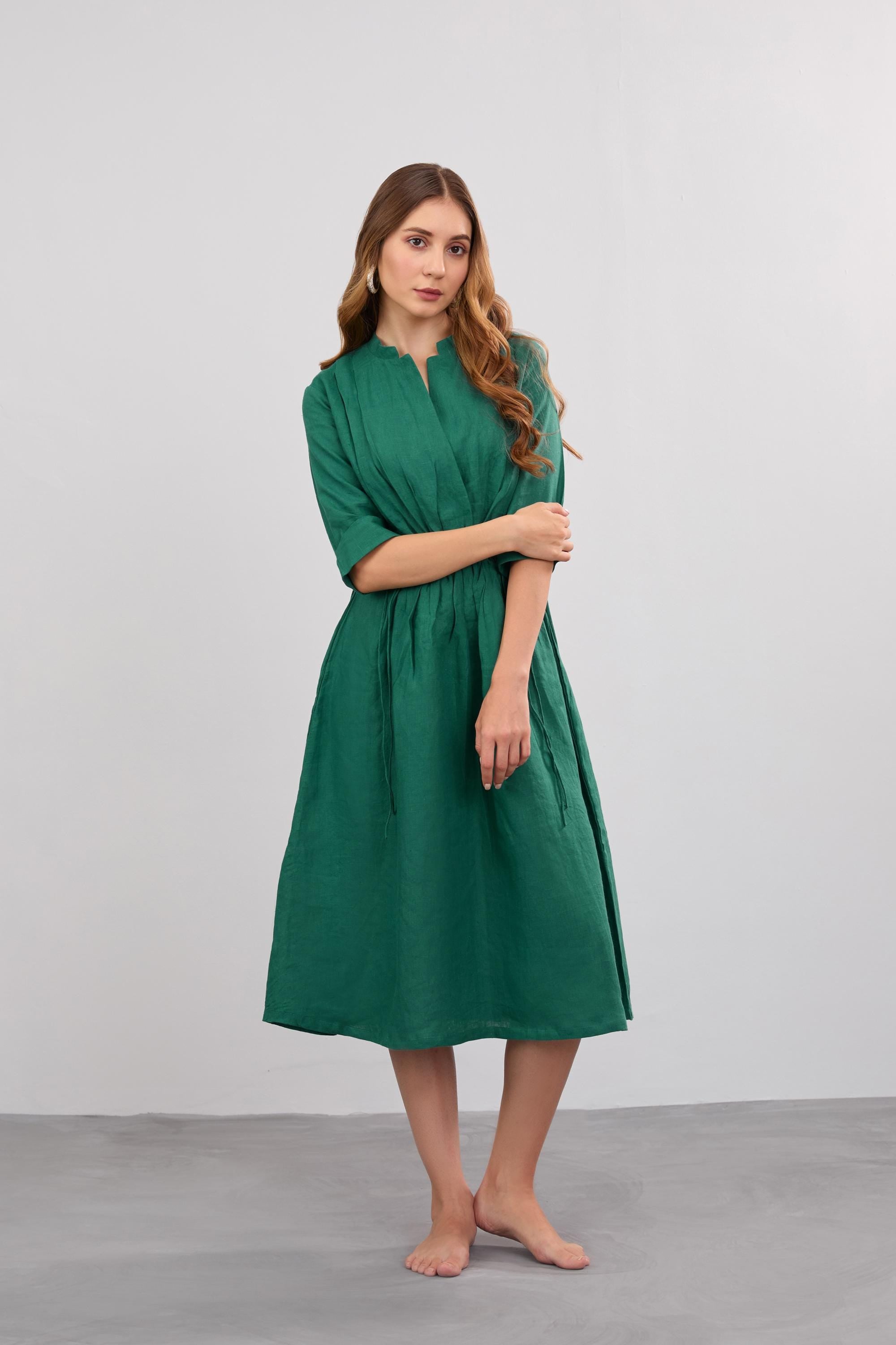 Linen Dark Green Dress