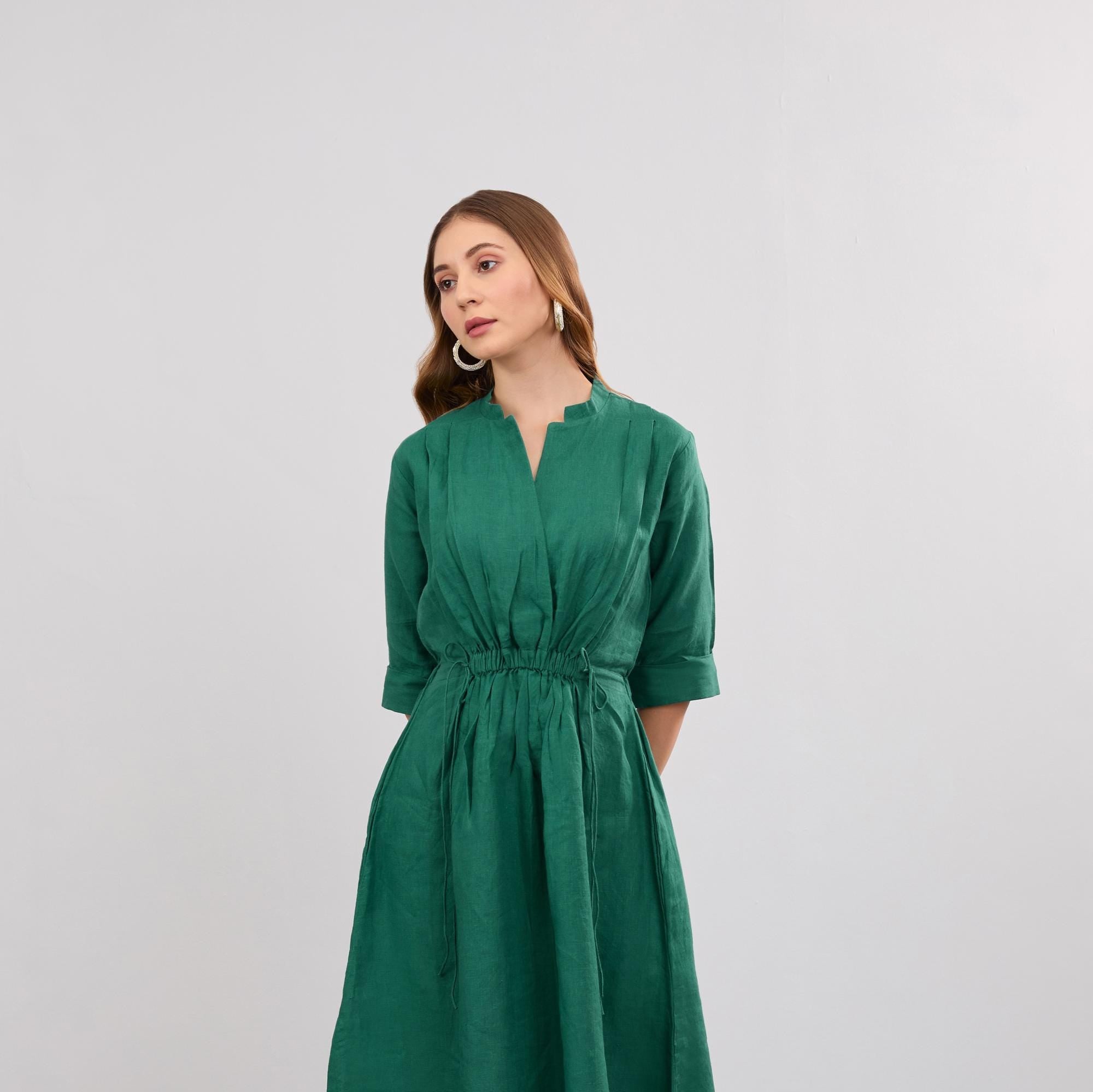 Linen Dark Green Dress