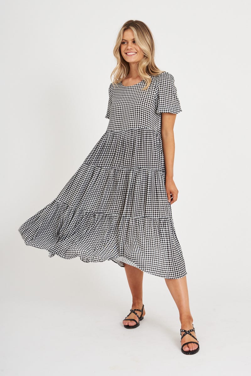 Black & White Gingham Smock Dress