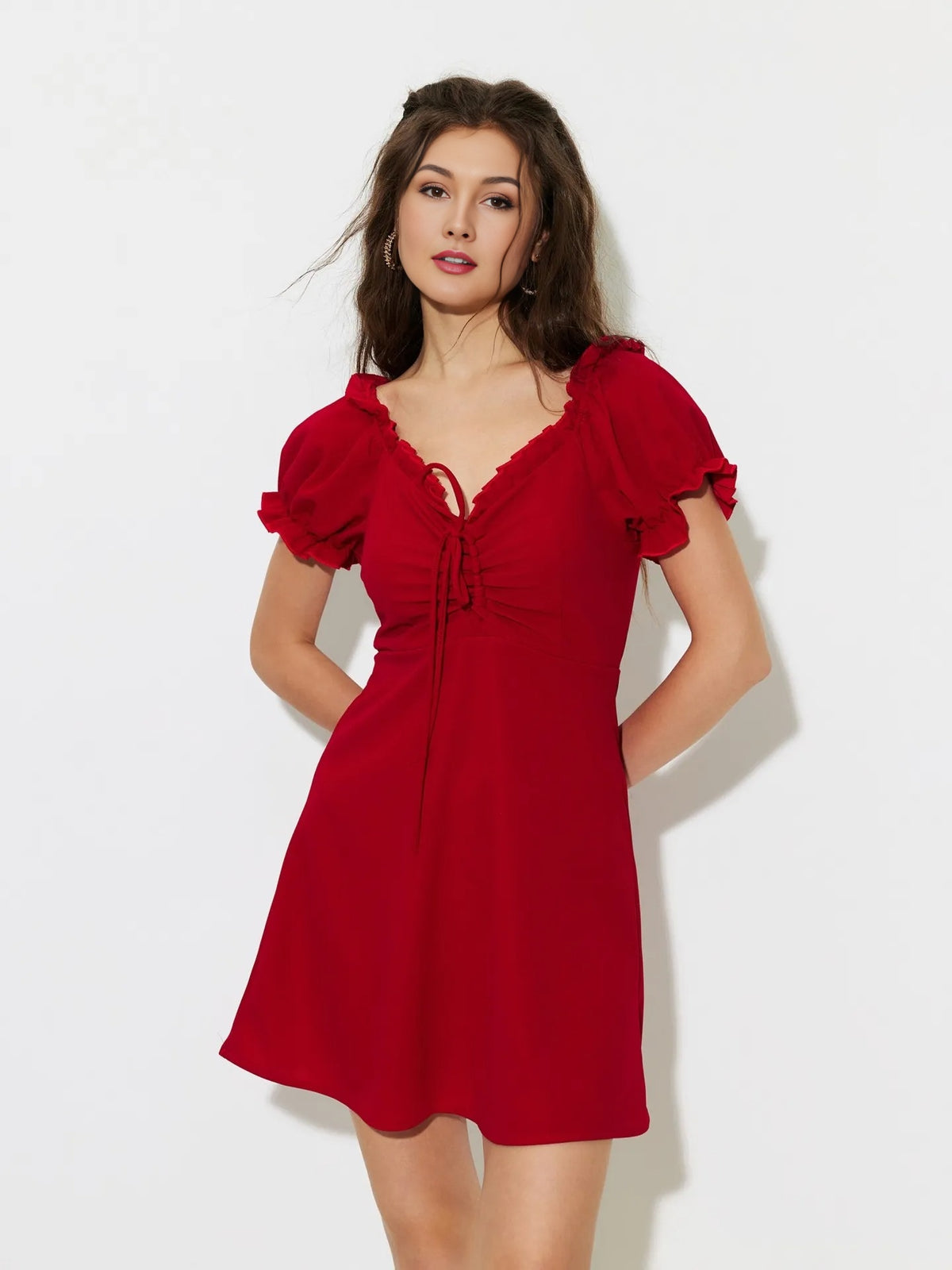 Ruched Red A-Line Dress