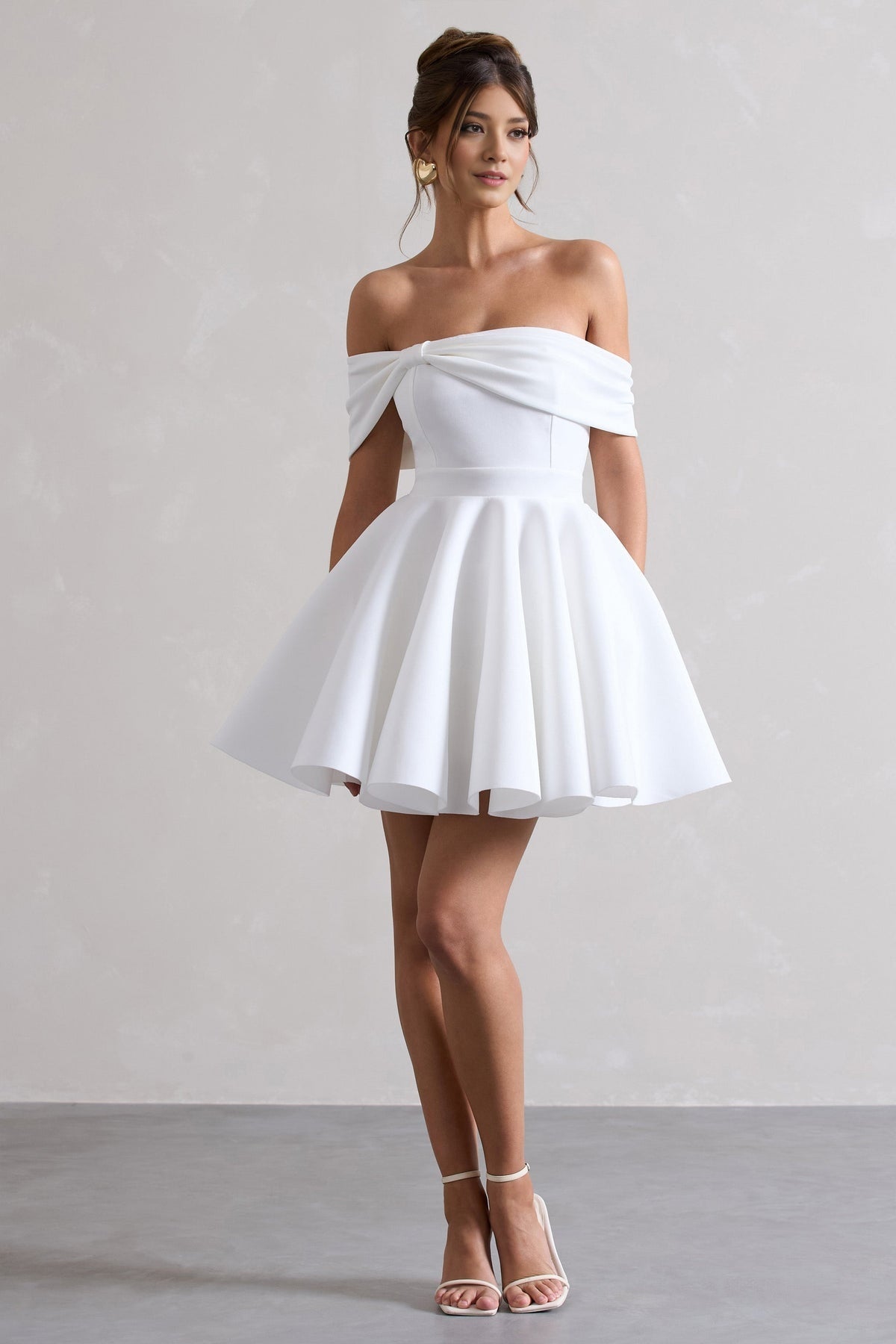 White Bardot Bow Detail Skater Dress